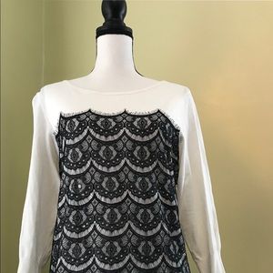 ROZ & ALI Pullover Sweater With Lace Overlay